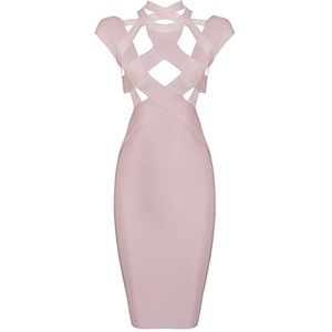 Nude Deep V Halter Bandage Spaghetti Strap Dress